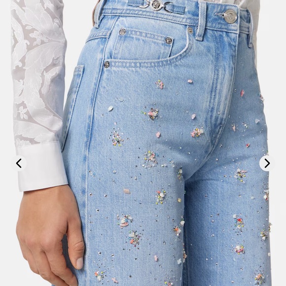 NWT Versace Embellished High Waisted Straight Leg Jeans
